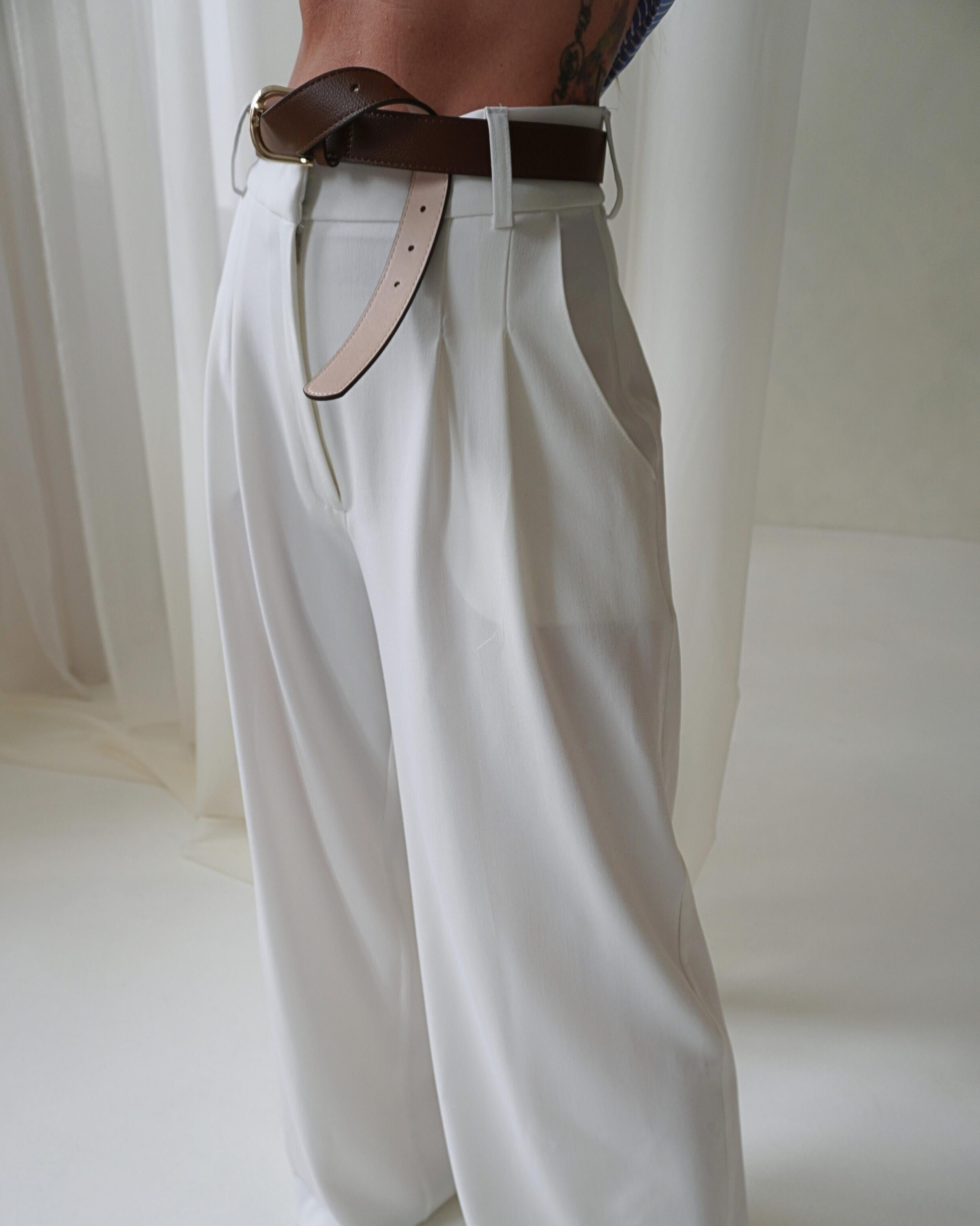 CREAM WIDE LEG TROUSERS