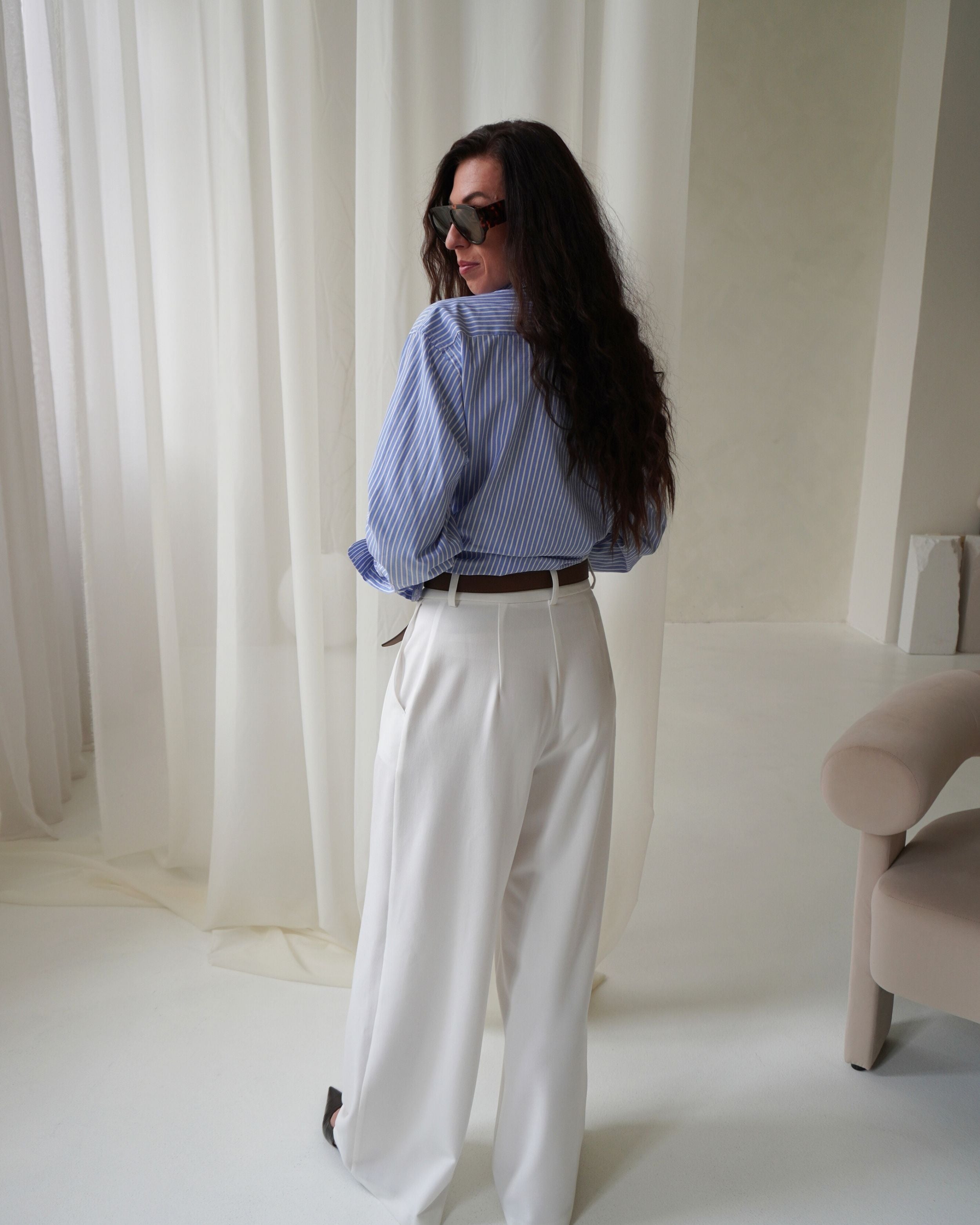 Wide-leg gabardine trousers in tall length from THÉFI.