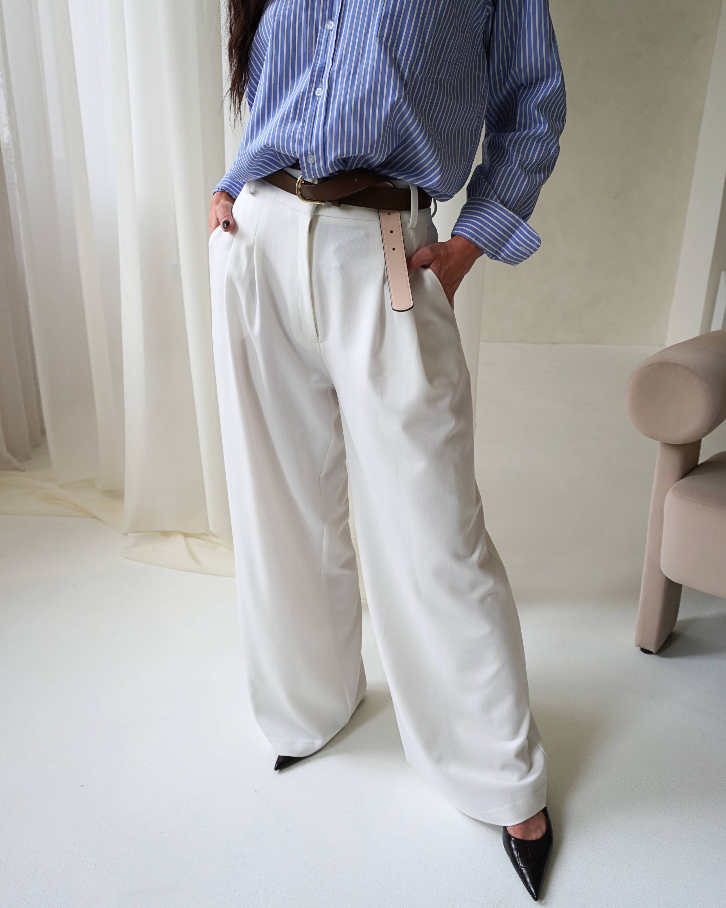 Wide-leg gabardine trousers in tall length from THÉFI.
