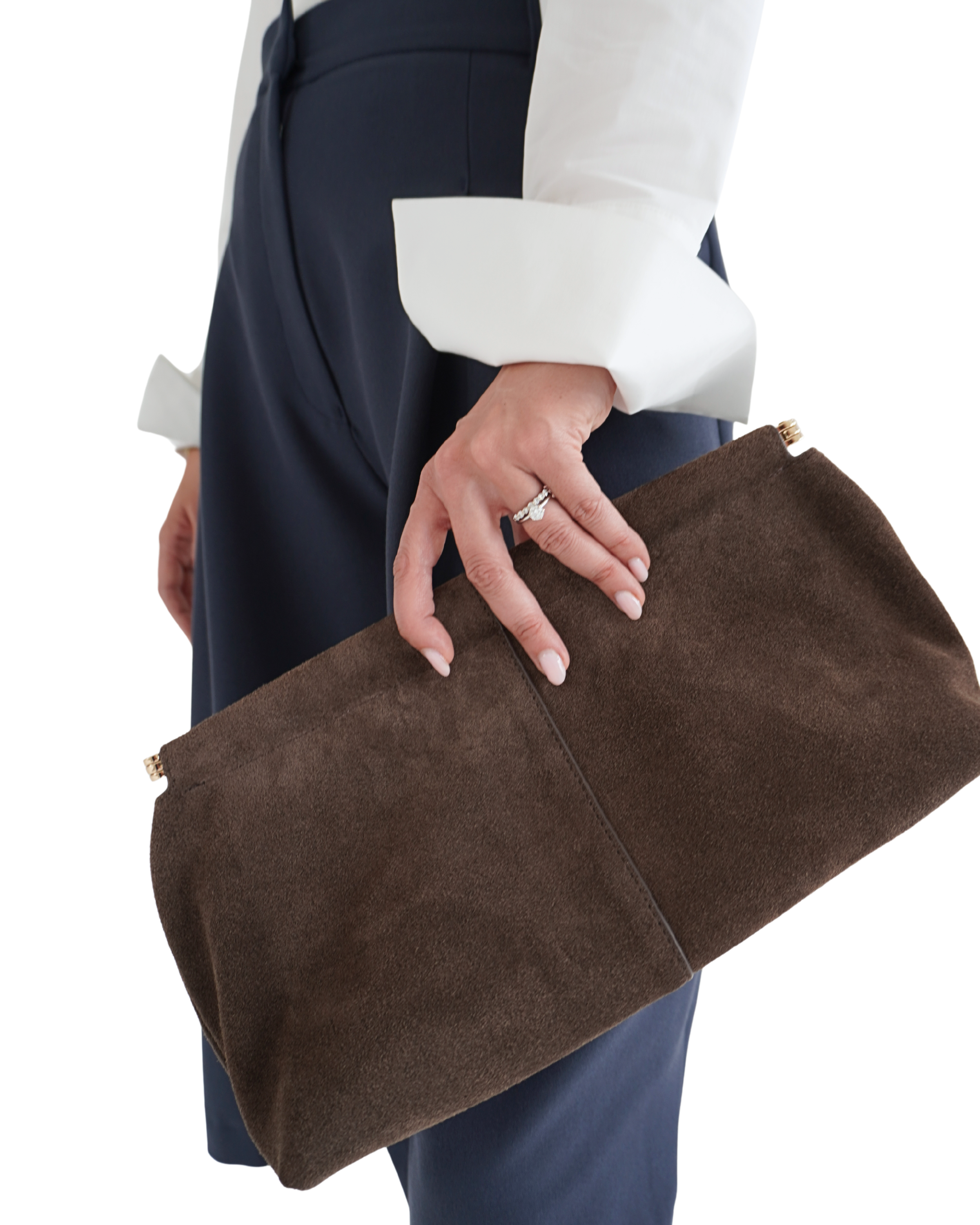 Athéna white shirt detail showing structured cuff and premium fabric styled in an elegant outfit THÉFI