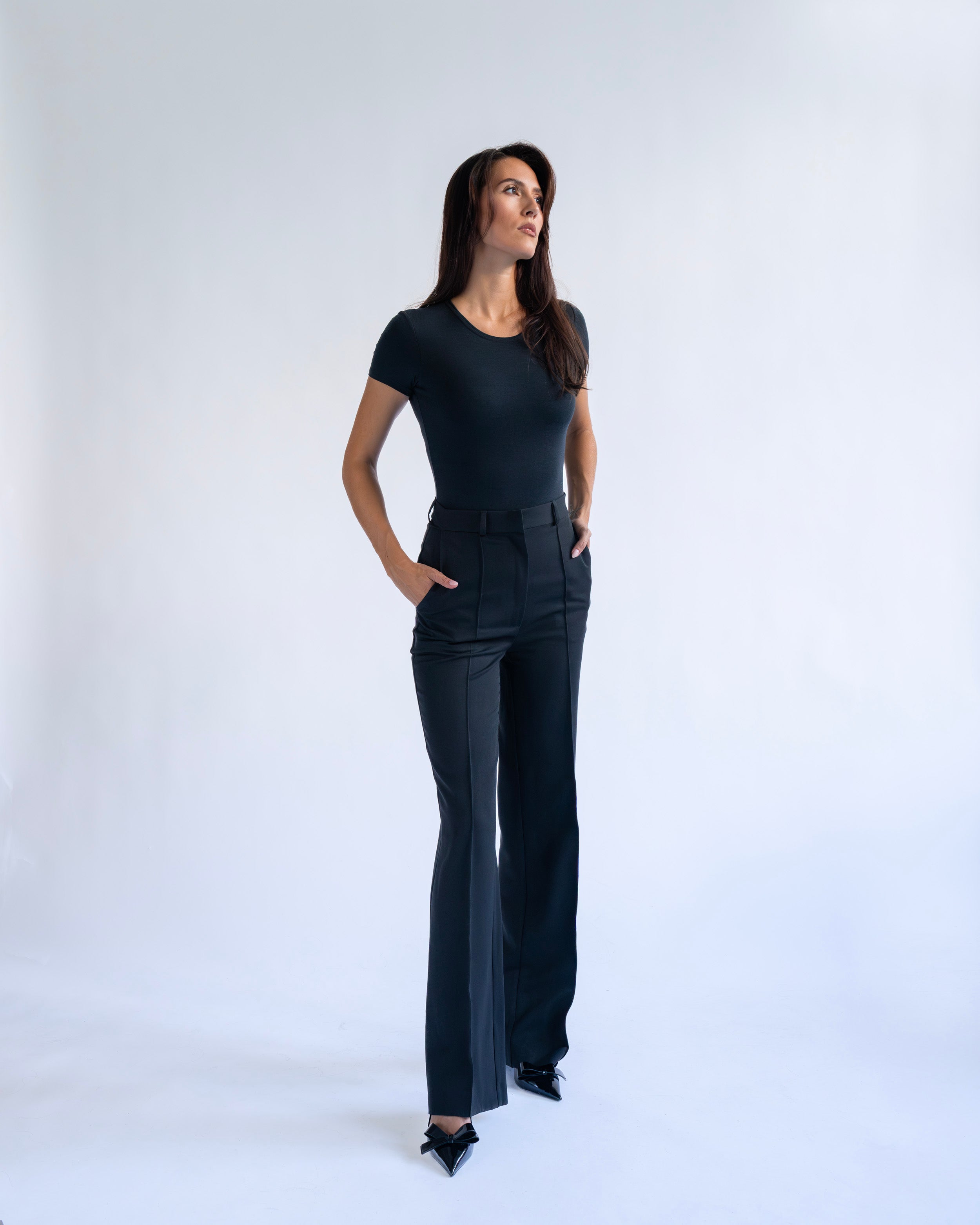 BLACK WIDE LEG TROUSERS