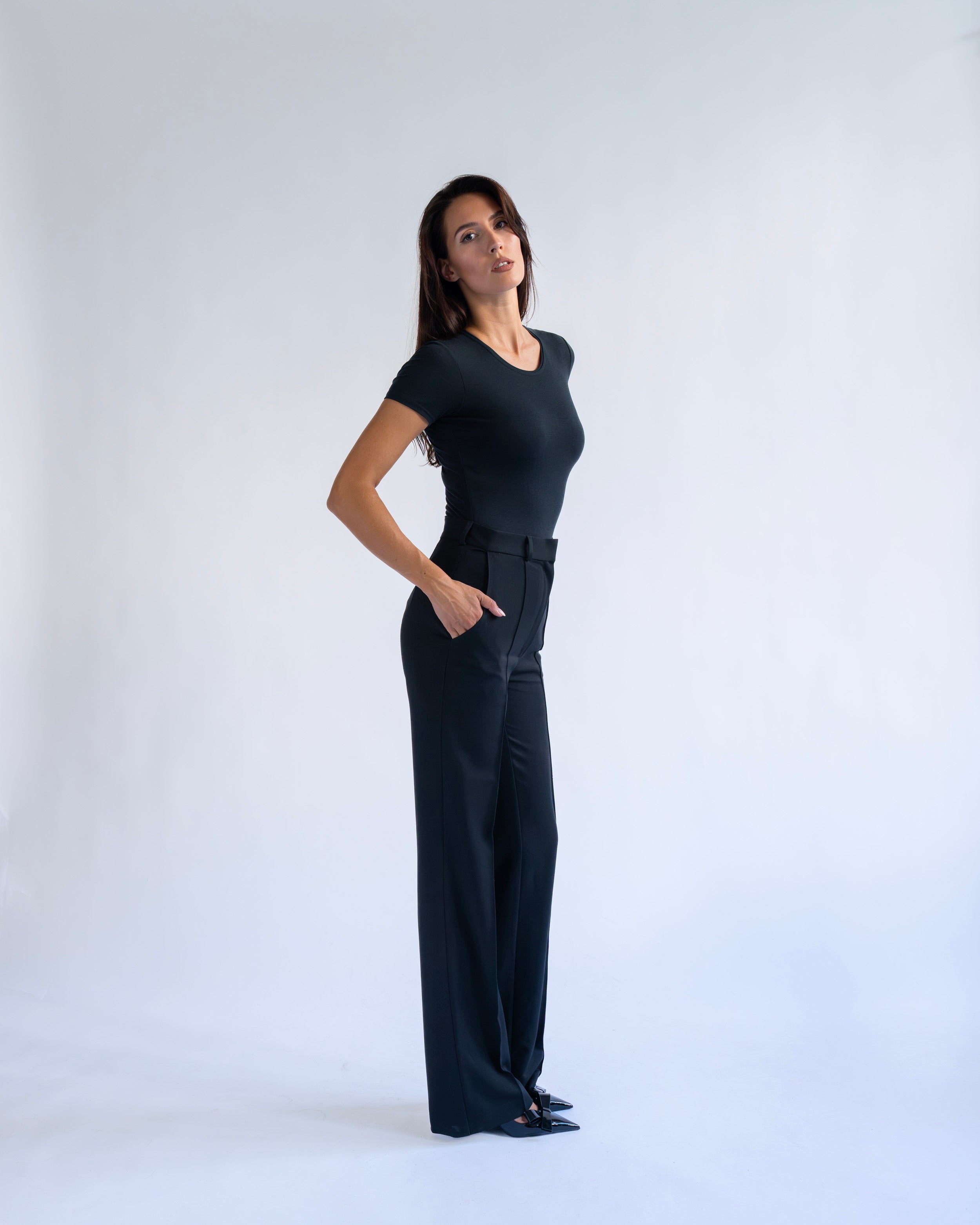 BLACK WIDE LEG TROUSERS