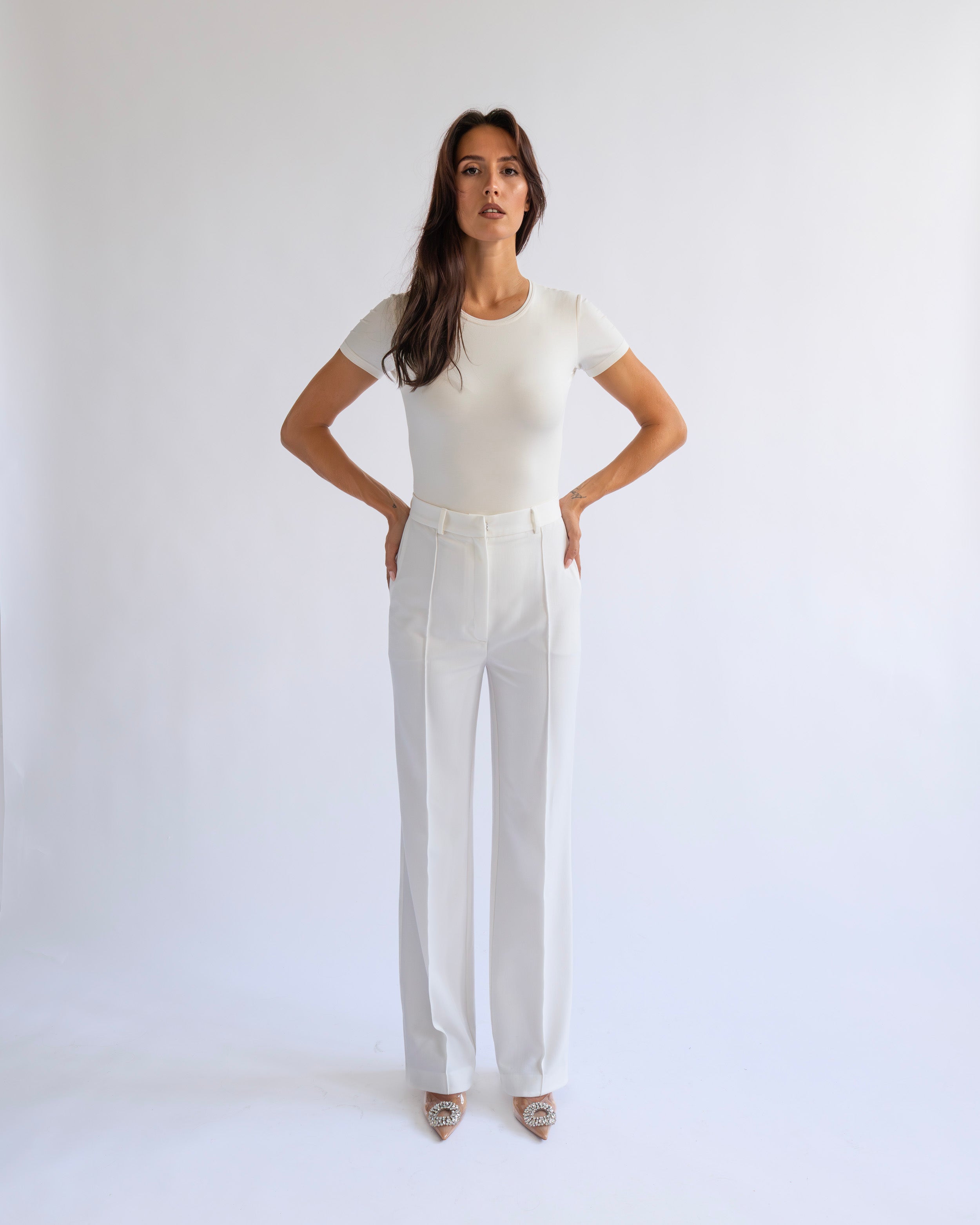 CREAM ELISE SLIM TROUSERS