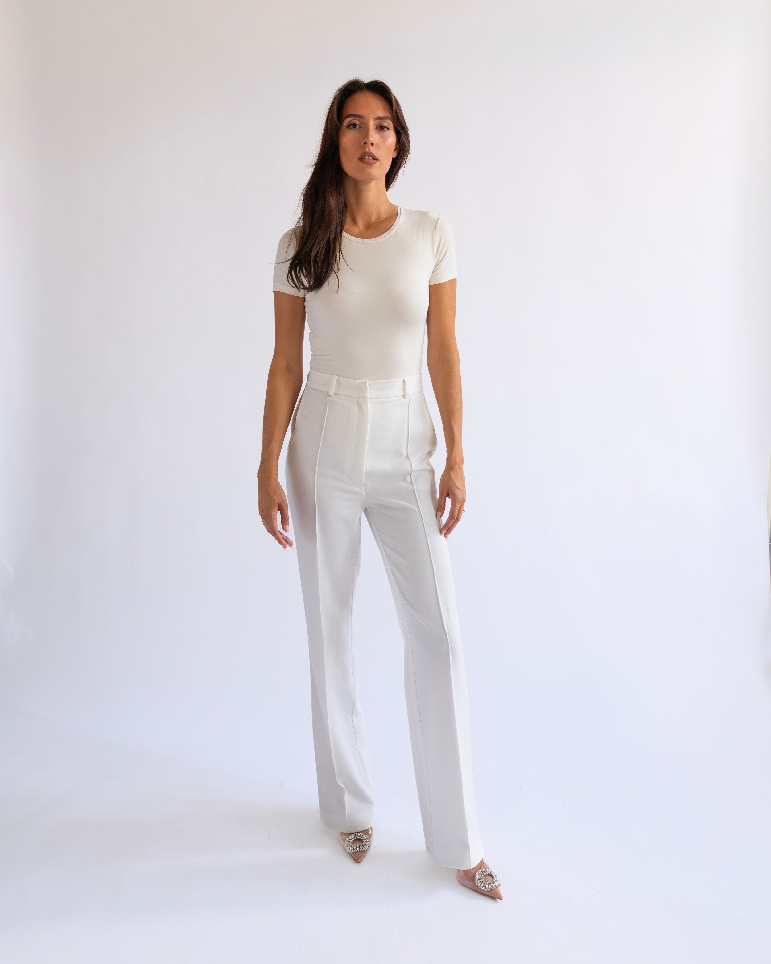 CREAM ELISE SLIM TROUSERS
