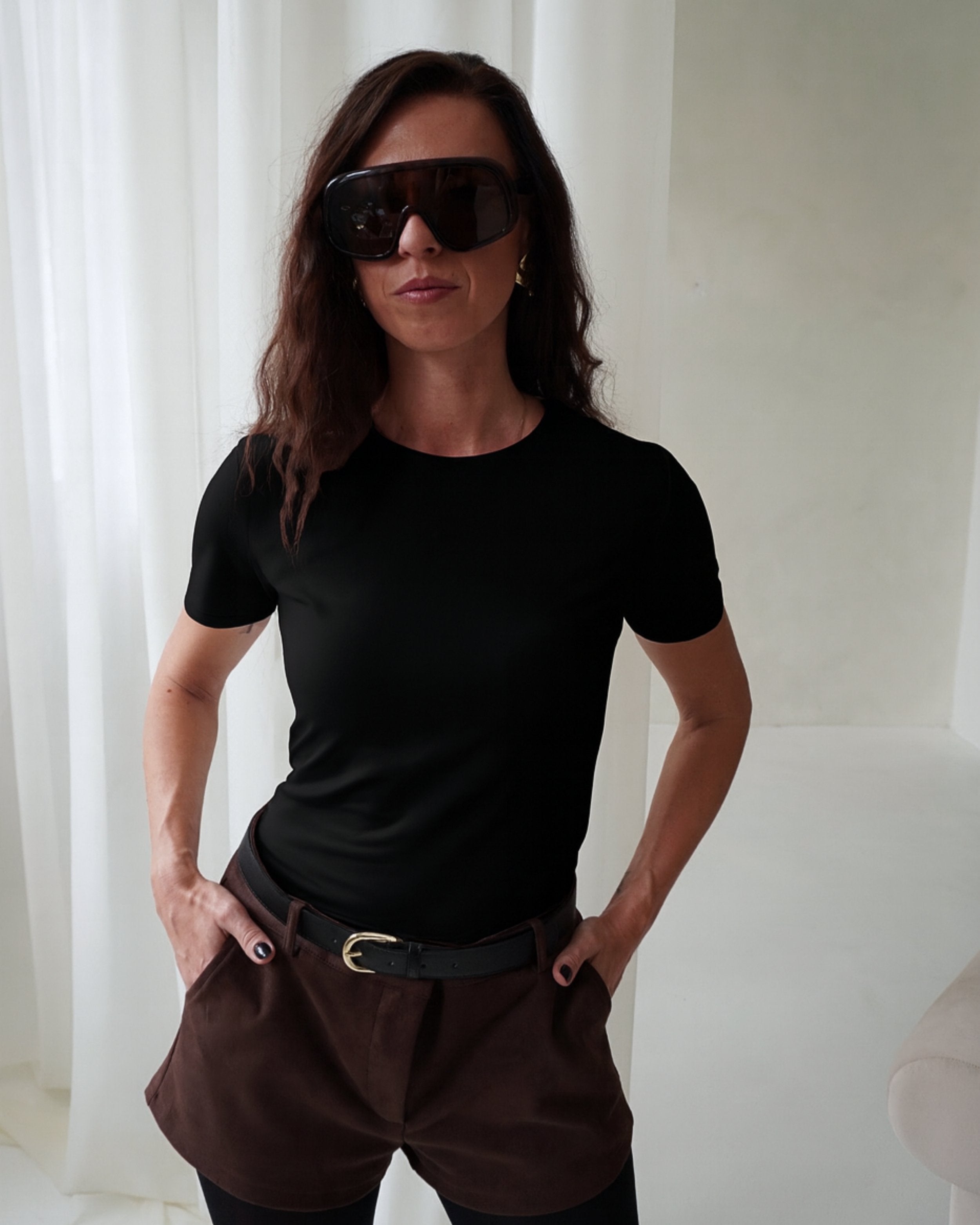 Close-up of THÉFI Essential Tee in bamboo fabric.